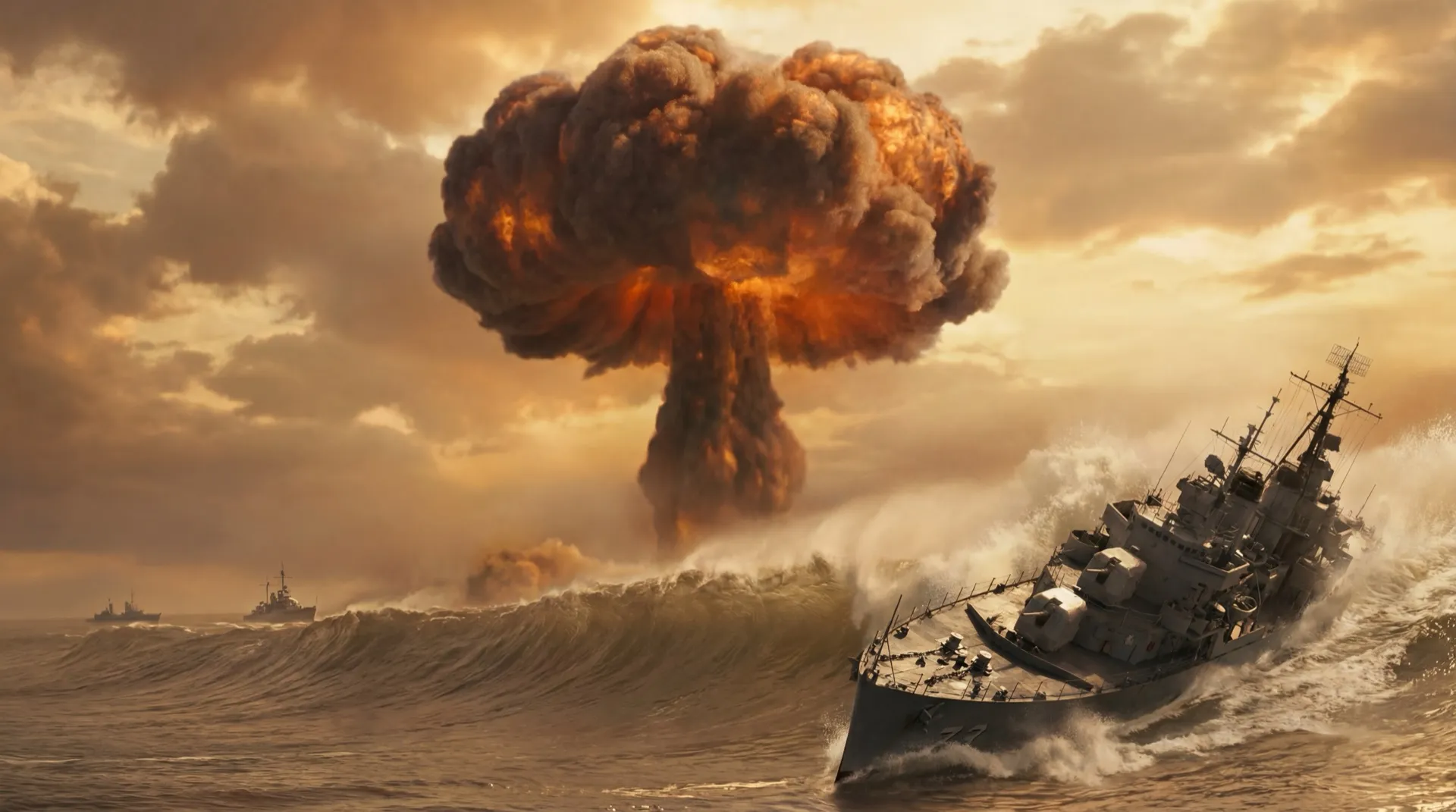 A massive orange atomic detonation over the Pacific